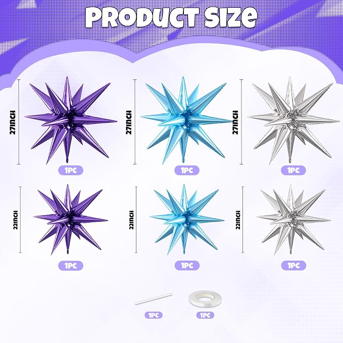 Purple Blue Silver Star Balloons, 22/27 Inch Blue and Purple Silver Star Shaped - Image 2