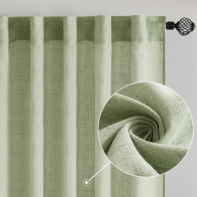 MIULEE Sage Green Linen Curtains 52x108 Inches Long - Image 2