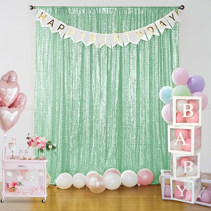 Sugargirl Mint Green Sequin Backdrop Curtain 4FTx8FT Glitter Mint Green - Image 2