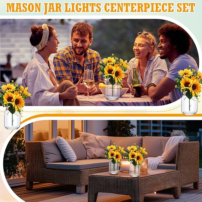 XunYee 10 Set Mason Jars for Centerpieces, Sunflower | Mason Jar Flower Vases - Image 6