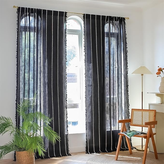 RoomTalks Black Boho Farmhouse Curtains - Image 2