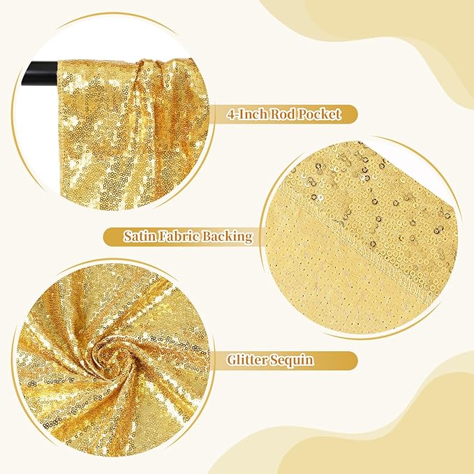 SquarePie Sequin Backdrop Curtain Not See Through Background for Wedding Party 10FT x 10FT Gold