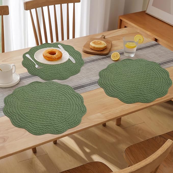 HOMBYS Quilted Placemats Set of 6 Washable Round Placemats - Image 6