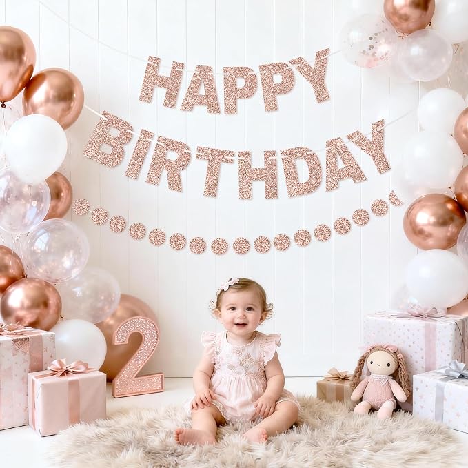Alynta Happy Birthday Banner Pre-Strung Glitter Birthday Party Decorations | NO - Image 6