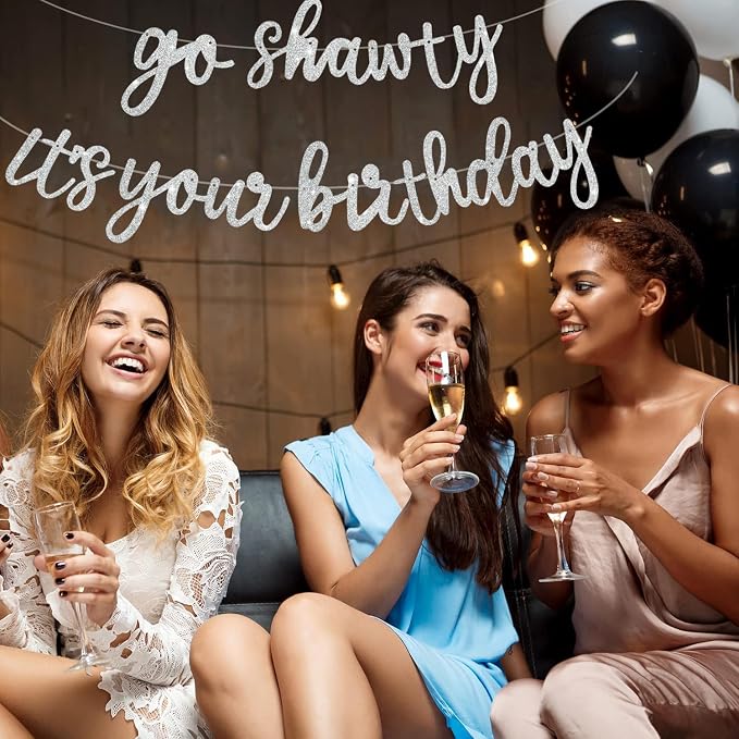 BEISHIDA Silver Pre-Strung Go Shawty It's Your Birthday Banner Decor | Glitter - Image 4
