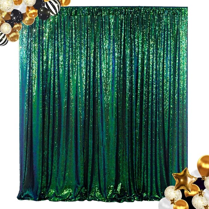 ShinyBeauty 7FTx7FT Iridescent Green Sequin Backdrop | Photo Booth Curtain - Image 2