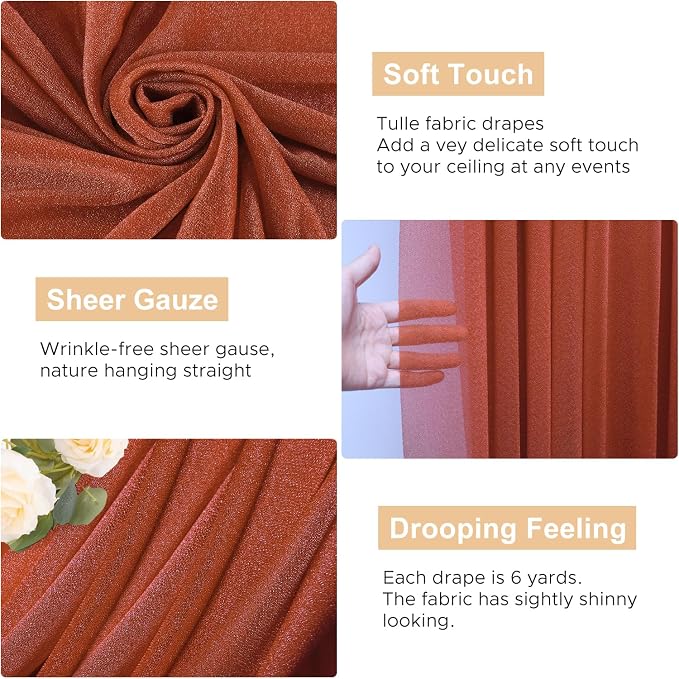 Wedding Arch Draping Fabric Backdrop Drapes 28.7"x 20FT, Terracotta | Sheer - Image 2