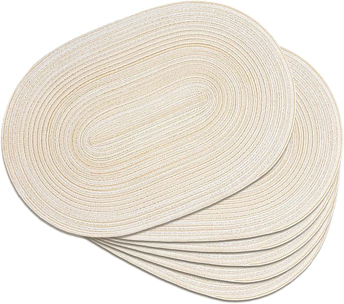 Placemats Set of 6, Woven Oval Braided Dining Table Mats | 12 x 17.5 Inch Size by Noctiflorous