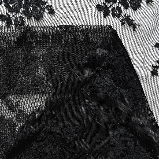Kotile Black Lace Curtains Vintage Rustic Floral, 52 x 96 Inch, 2 Panels | Rod - Image 7