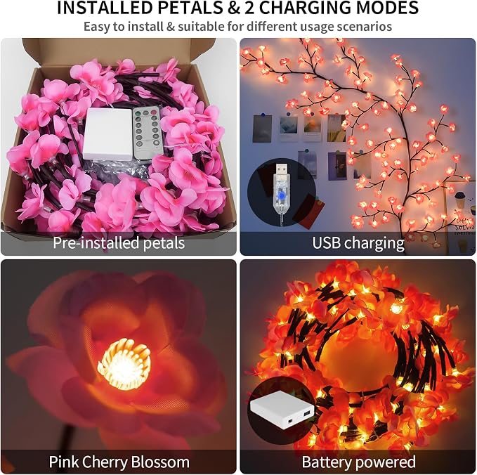 7.55FT 144LED Pink Cherry Blossom Tree Branch Lights - Image 4