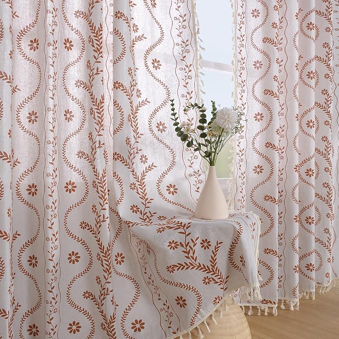 Schweek Boho Floral Curtains 84 Inches Length 2 Panels by Schweek