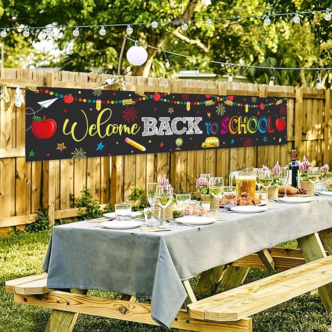 Welcome Back to School Decorations Banner Backdrop | Black First Day of School - Image 2