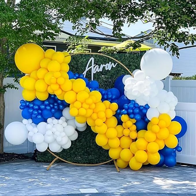 Yellow Blue Balloons, Dark Blue Gold Confetti Latex Balloon Helium - Image 3