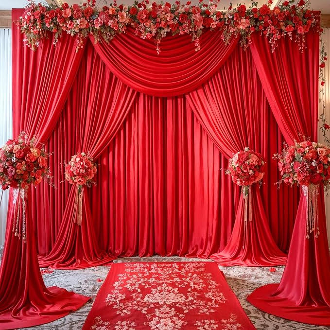 6 Panels Red Backdrop Curtains for Wedding Party Wrinkle Free Backdrops Curtain - Image 3