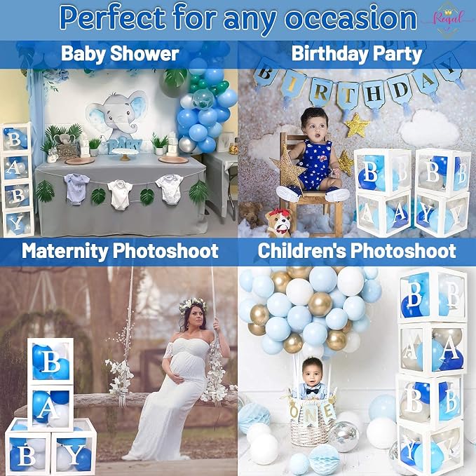 82PCS Baby Shower Decorations for Boy – Blue White Gray Balloon Box Set - Image 4