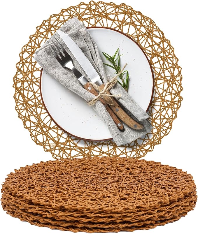 AHHFSMEI Paper Braided Round Placemats Set of 8 Natural Non-Slip Heat Resistant by AHHFSMEI
