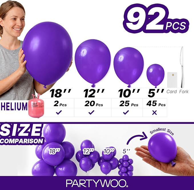 PartyWoo Dark Purple Balloons 92pcs Different Sizes of 18 12 10 5 Inch Royal - Image 7