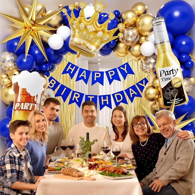ELTNEGSA 121pcs Royal Blue and Gold Birthday Party Decorations | 16th, 60th - Image 6