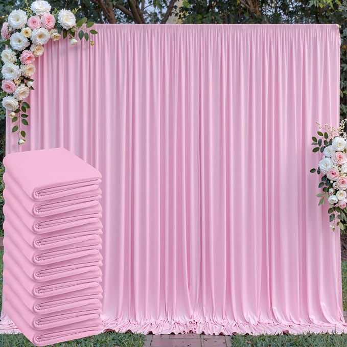 50 ft x 10 ft Wrinkle Free Pink Backdrop Curtain Panels, Polyester Photography by Outpain