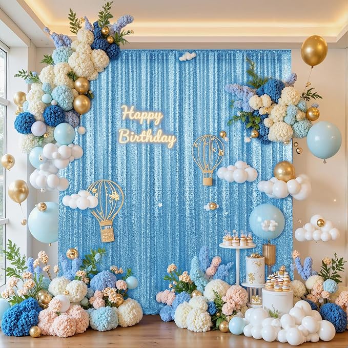 2×8FT-2PCS Blue Sequin Backdrop Curtains Panels, Photography Backdrop Glitter - Image 2