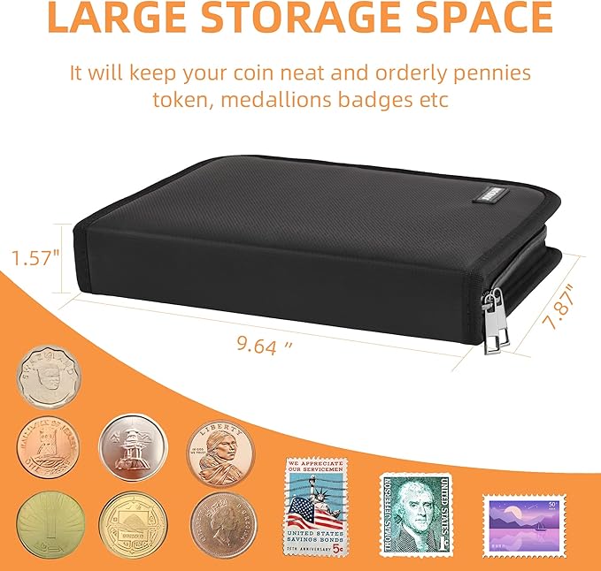 Coin Collection Book for Collector,260 Pockets Fireproof Coin Collection Holder Album,Coin Collection Organizer Storage Box Case Album for 20/25/ 27/30/ 38mm Coins,Black