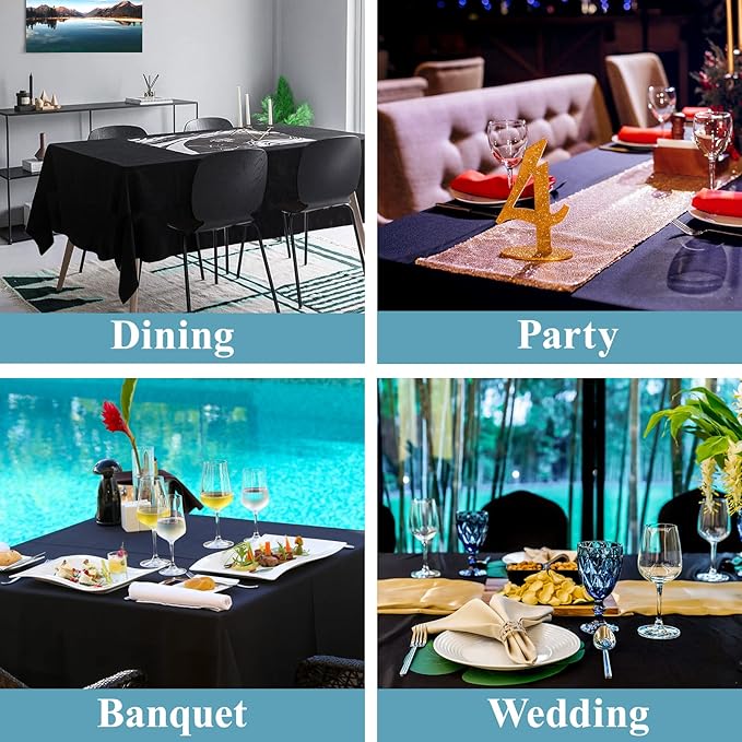 VidaFete Tablecloth 60 * 102inch 2pack Rectangle Table Cloth Polyester, Stain Wrinkle Resistant Dining Table Cover for Kitchen Dinning Party Wedding Rectangular Tabletop Buffet Decoration(Black)