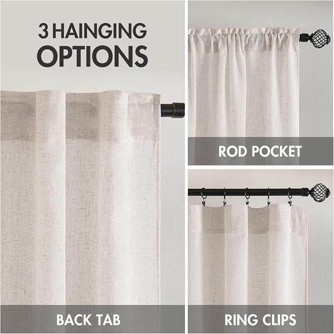 MIULEE White Linen Curtains 52x108 Inches Long - Image 3
