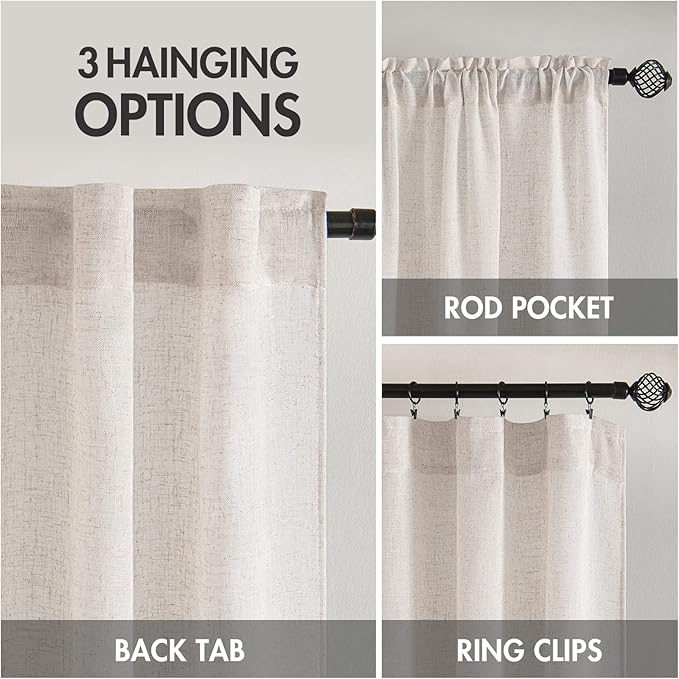 MIULEE White Linen Curtains 52x54 Inch Length 2 Panels - Image 3