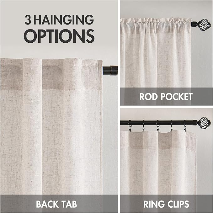 MIULEE White Short Linen Curtains 52x45 Inch Length 2 Panels - Image 3
