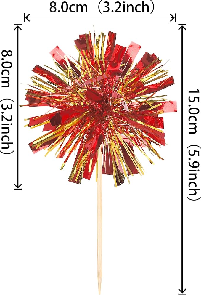 30 PCS Foil Firework Cupcake Toppers Sparkle Tinsel Cupcake Picks Happy - Image 2