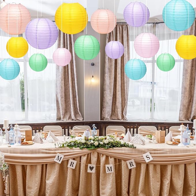 21Pcs Pastel Paper Lanterns, 4-10in 8 Colors, Hanging Decor - Image 6
