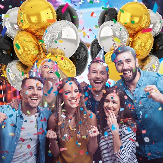 20PCS Gold Black Sliver Round Shaped Foil Balloons, 18 Inch Round Foil Balloon - Image 6