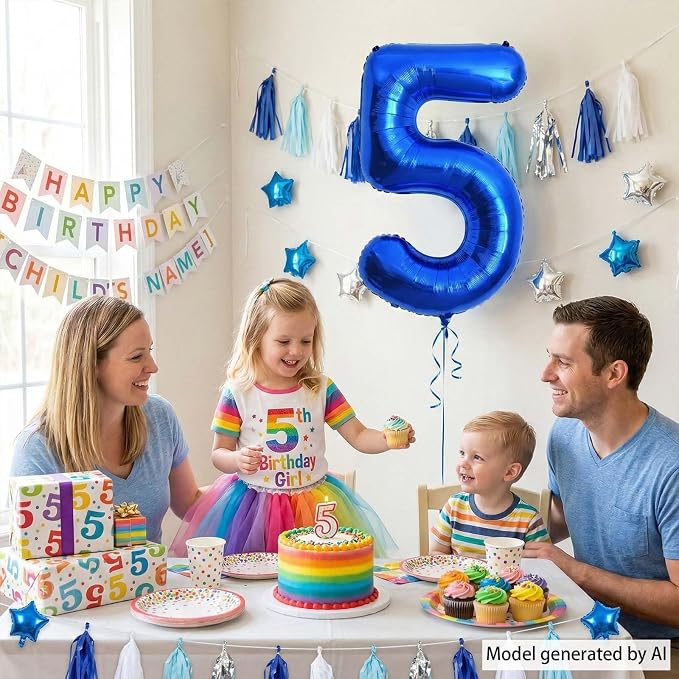 Navy Blue Number 5 Balloon 40 Inch, Shiny Metallic Digit Celebration Decor | - Image 6
