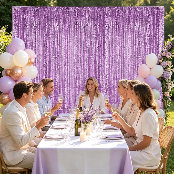 Hahuho Lavender Sequin Backdrop Curtain, Party Decoration（2 Panels, 2FT x 8FT - Image 4