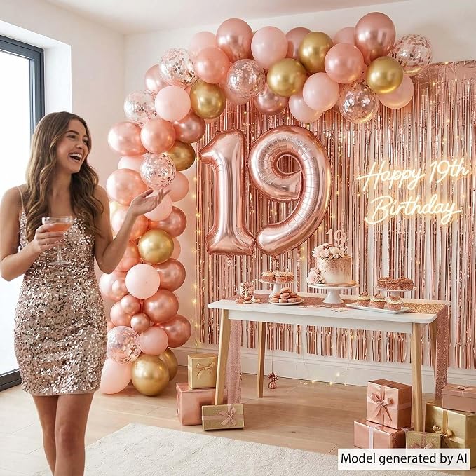 Rose Gold Number 19 Balloon 40 Inch, Luxe Foil - Image 2