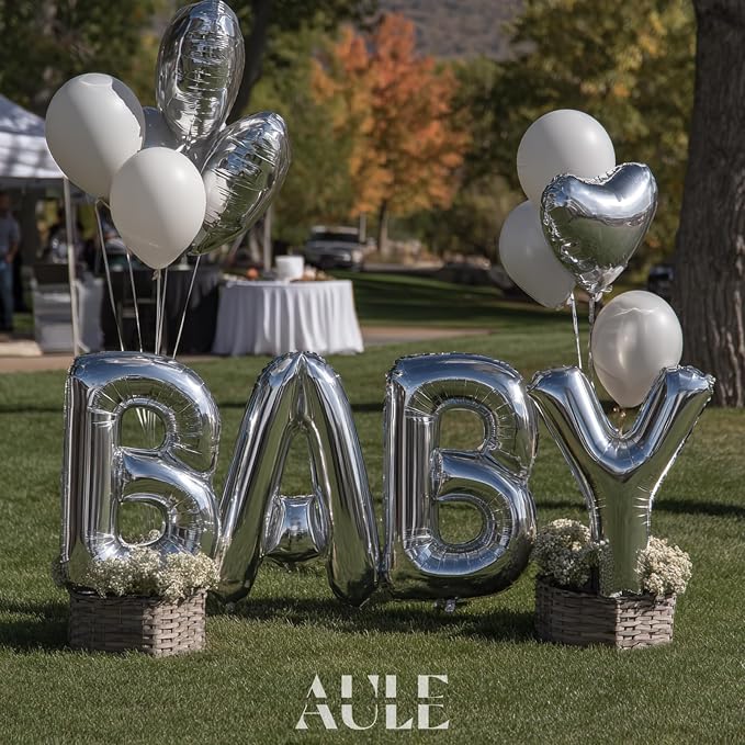 AULE 40 Inch Silver R Balloon Letter Foil A-Z Birthday Big Alphabet | Birthday - Image 5