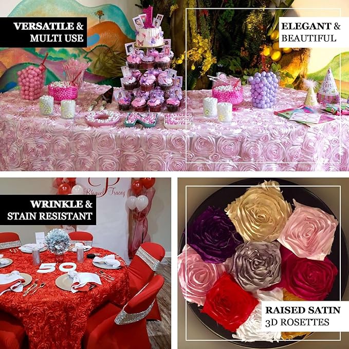 Efavormart 132" Wholesale Round Table Cover Royal Blue Grandiose Rosette 3D Satin Tablecloth for Wedding Party Event Decoration