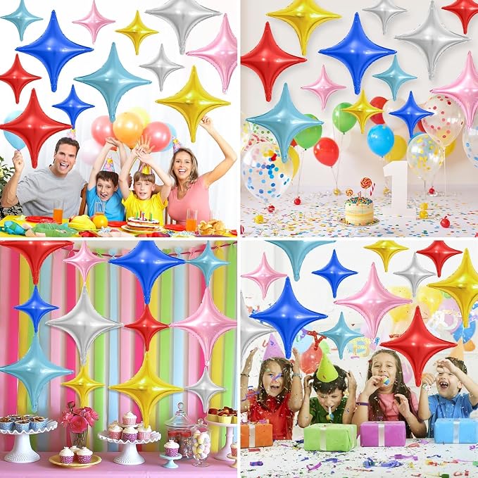 Colorful Star Balloons, 26Inch and 10Inch Rainbow Quadrangle Helium Polyester - Image 3