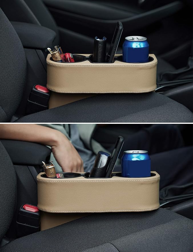 Cup Holder for Car, Console Side Pocket, PU Leather Cover, Front Seat Organizer - Image 8