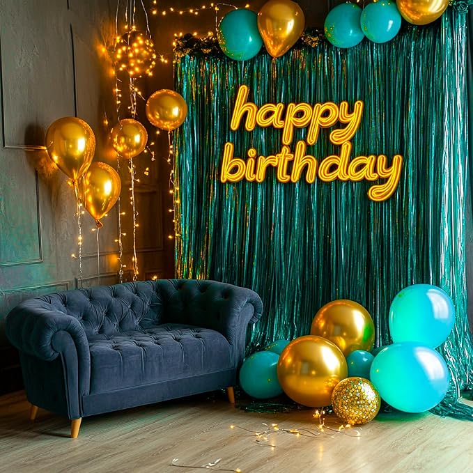 PartyWoo Teal Tinsel Streamers 8.2FT 2pcs Turquoise Foil Fringe Streamer | Teal - Image 5