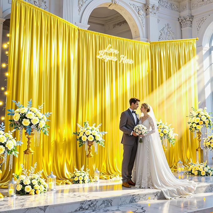 20x10ft Yellow Gold Glitter Backdrop Curtain - Image 2