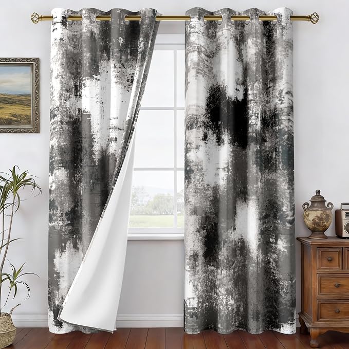 Asuexpect Black Grey Abstract Curtains 2 Panels Abstract Rust Curtain Room - Image 3