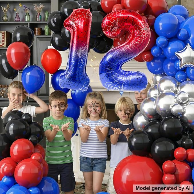 40 Inch Spider Theme Number Foil Balloons, Large Number 12 Balloons - Image 4