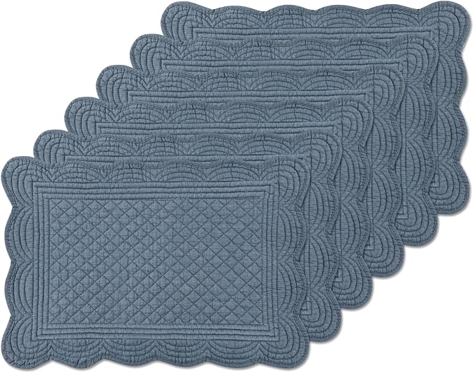 6 PC Quilted Placemats, 100% Cotton Fabric Washable Cloth Table Mats by MINUPWELLHome