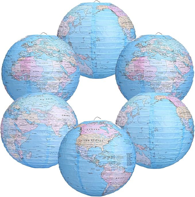 Globe Hanging Paper Lanterns, Around The World Earth Day Decorations, Travel by Fontien