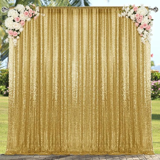 4×8FT Gold Sequin Backdrop Curtain, Photography Backdrop Glitter Curtains - Image 2
