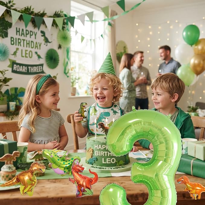 Dinosaur 3rd Birthday Decorations 40 Inch Giant Green Number 3 Foil Balloon | - Image 6