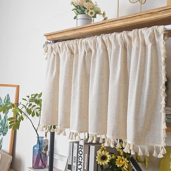 Sutuo Home Boho Sheer Curtain Valance Tier Cotton Linen - Image 2