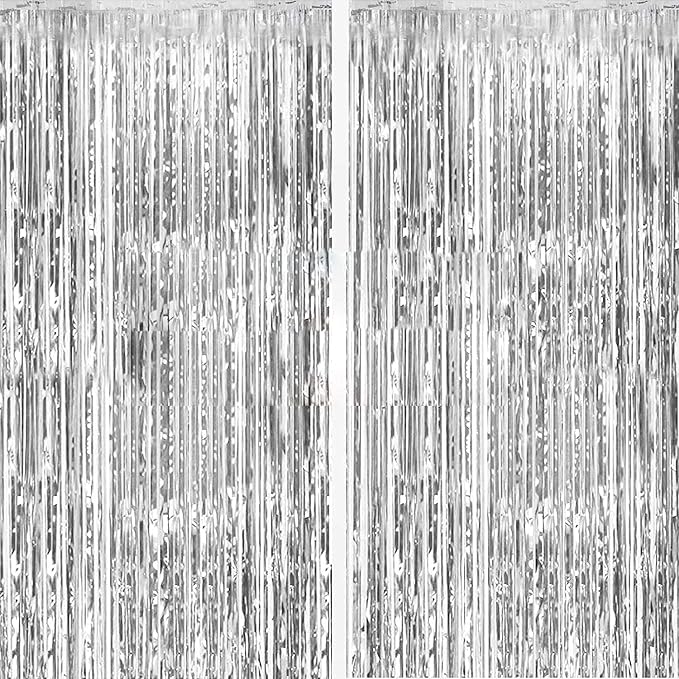 2 Pack Silver Foil Curtain Party Streamers Metallic Tinsel Foil Fringe Photo by KEJ