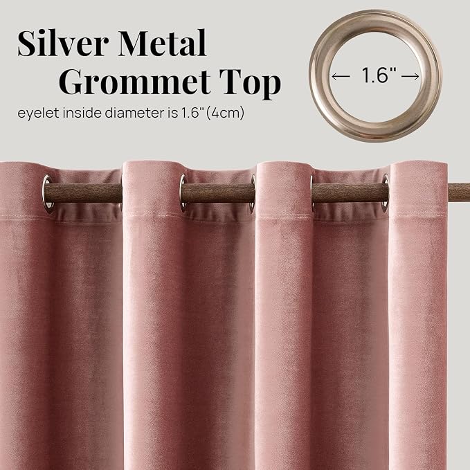 BULBUL Velvet Dusty Pink Blackout Curtains 96 inch Long - Image 6
